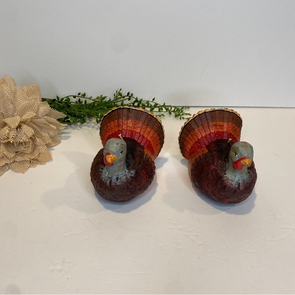 Vintage Harvest Accents Russ Turkey Wax Sculpture Candles Set of Two